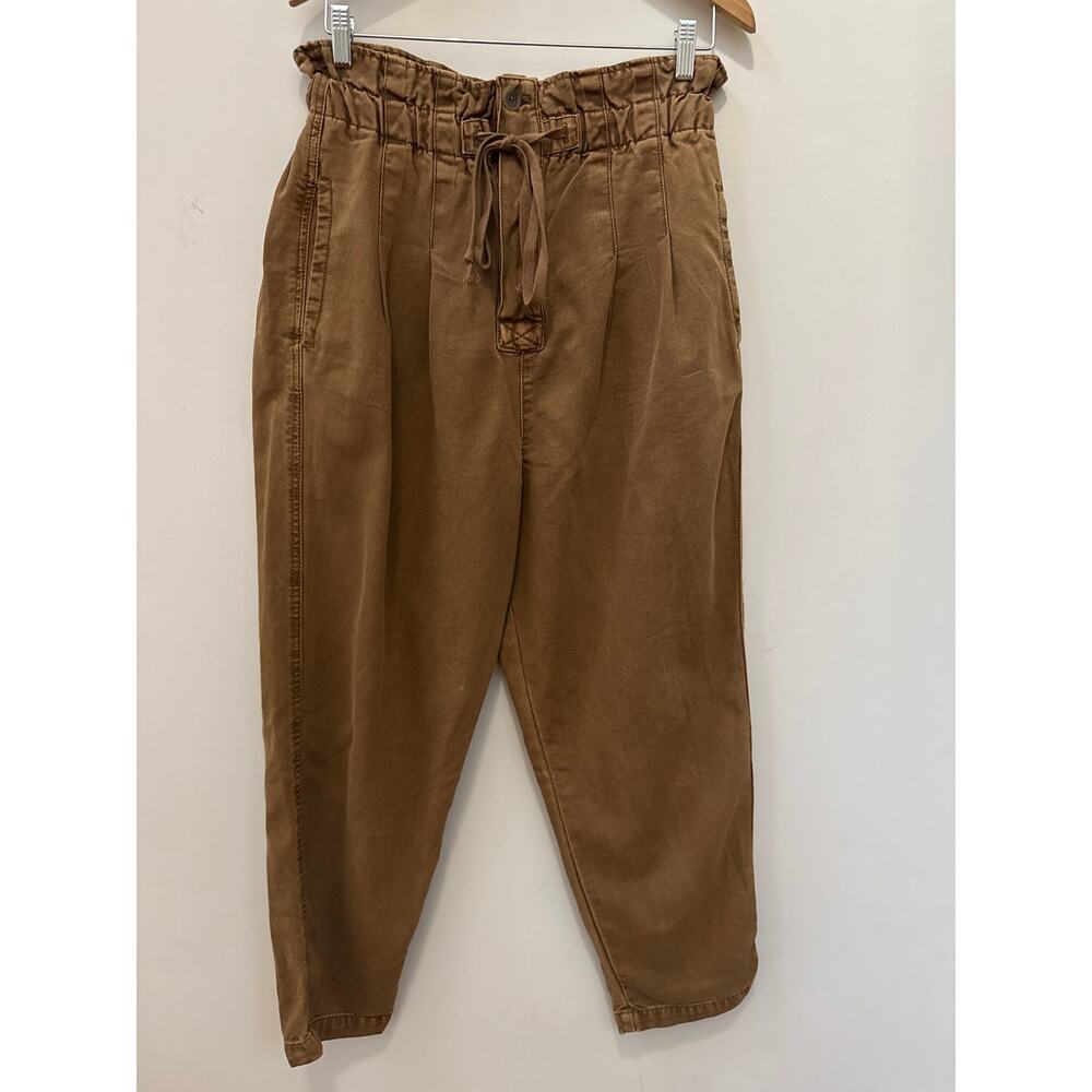 Free People Margate Pleated Trousers Tamarind Brown Size Med High Rise Boho - Picture 2 of 6